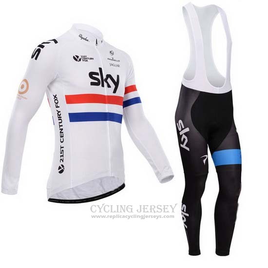 2014 Cycling Jersey Sky Champion Regno Unito White Long Sleeve and Bib Tight